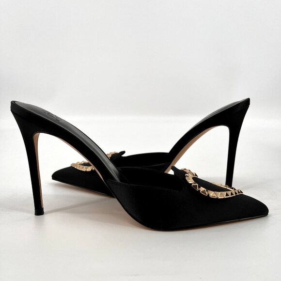 AAJ by Aminah Aviva Heart Mule Pumps Size 8M Black Microfiber Fabric Pointed Toe - Picture 6 of 16
